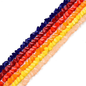 Opaque Solid Color Glass Beads Strands, Faceted Triangle, Mixed Color, 3x2x2mm, Hole: 0.8mm, about 150~152pcs/strand, 10.43 inch~11.42 inch(26.5~29cm)