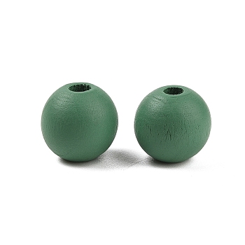 Wood European Beads, Matte Style, Round, Dark Sea Green, 15mm, Hole: 4.7mm