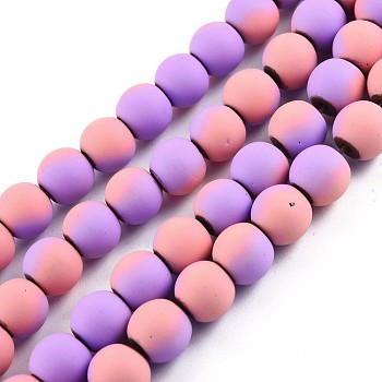 Spray Painted Non-magnetic Synthetic Hematite Beads Strands, Round, Violet, 8x7.5mm, Hole: 1mm, about 53~40pcs/strand, 15.55 inch~15.75 inch(39.5~40cm)