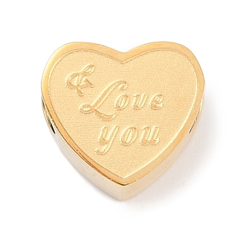 304 Stainless Steel European Beads, Large Hole Beads, Heart with Word Love You, Golden, 10.5x12x1mm, Hole: 4.5mm