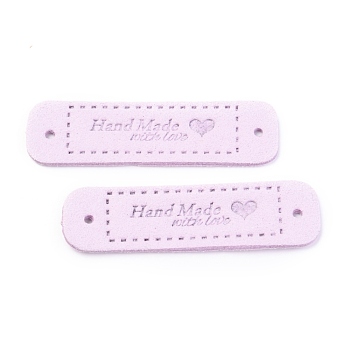 PU Leather Label Tags, Handmade Embossed Tag, with Holes, for DIY Jeans, Bags, Shoes, Hat Accessories, Rectangle with Word Handmade, Plum, 55x15x1.2mm, Hole: 2mm