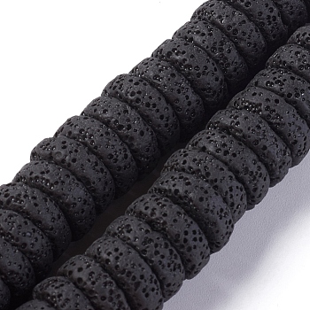 Natural Lava Rock Beads Strands, Dyed, Flat Round/Disc, Black, 15~16x5~6mm, Hole: 2mm, about 34 pcs/Strand, 7.80''(19.8 cm)