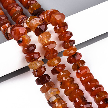 Natural Agate Beads Strands, Dyed, Faceted, Rondelle, Orange Red, 11~18x11~18x8~10mm, Hole: 1.2mm, about 40~41pcs/strand, 14.57~14.96 inch(37~38cm)