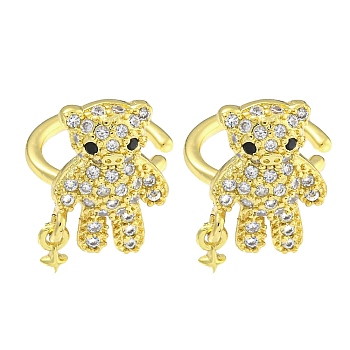 Brass Micro Pave Clear Cubic Zirconia Cuff Earrings, Bear, for Women, Real 18K Gold Plated, 13x11~12mm