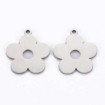 201 Stainless Steel Pendants, Cut, Flower, Stainless Steel Color, 19x17.5x1mm, Hole: 1.6mm