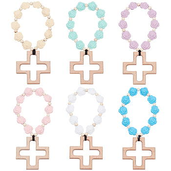 6Pcs Silicone & Wood Pendant Decorations, Mixed Color, 210mm