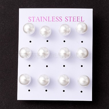 6 Pair Shell Pearl Round Ball Stud Earrings(EJEW-A067-18A-P)-4