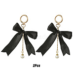 2Pcs Aluminum & Polyester Bowknot & Acrylic Pearl Shoes Charms, with Alloy Spring Gate Rings, Golden, Black, 130mm(HJEW-YW00535-01)