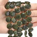 Natural TaiWan Jade Beads Strands, Faceted Hexagonal Cut Coin Beads, Flat Round, with Seed Beads, 15.5x5.5~6mm, Hole: 0.8~1mm, about 23pcs/strand, 15.75~15.83''(40~40.2cm)(G-A292-A12-01)