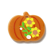 Halloween Printed Acrylic Pendants, Flower Pattern Charm, Pumpkin, 19x22x2mm, Hole: 1.8mm(MACR-O046-07C)