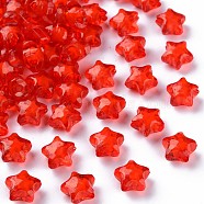 Transparent Acrylic Beads, Bead in Bead, Faceted, Star, Red, 10.5x11x7mm, Hole: 2mm, about 1280pcs/500g(TACR-S152-01A-712)