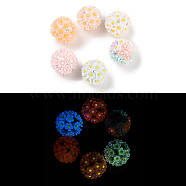 Handmade Luminous Polymer Clay Rhinestone Beads, with Acrylic, Round with Flower, Mixed Color, 20~21mm, Hole: 2mm(CLAY-H003-04)