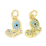 Real 18K Gold Plated Brass Micro Pave Cubic Zirconia Pendants, with Enamel and Jump Ring, Butterfly Charms, Colorful, 12x7.5x3mm, Hole: 3.5mm(KK-L209-044G-01)