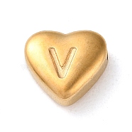201 Stainless Steel Beads, Golden, Heart, Letter V, 7x8x3.5mm, Hole: 1.5mm(STAS-M335-01V-G)