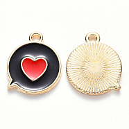 Alloy Enamel Pendants, Flat Message Box with Heart, Light Gold, Black, 17x14x1.5mm, Hole: 1.6mm(X-ENAM-S121-120B)