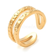 304 Stainless Steel Double Line Open Cuff Rings for Women, Real 18K Gold Plated, Inner Diameter: 17.8mm(STAS-D085-37G)