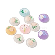Flat Round with Flower Pattern Frosted Resin Cabochons, Mixed Color, 17.5x5.5mm(RESI-G041-B05)