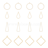 DICOSMETIC 32Pcs 4 Style Brass Pendants, Teardrop & Triangle & Rhombus & Ring, Real 18K Gold Plated, 26~38x11.5~34x0.5~1.5mm, Hole: 1.5~2.5mm, 8pcs/style (KK-DC0002-12)