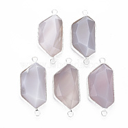 Natural White Agate Link Connectors, with Platinum Plated Brass Edge and Loop, Faceted, Polygon, 39~40x17~18x6~7mm, Hole: 2mm(G-S359-298)