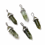 Natural Green Xinyi Jade, Chinese Southern Jade Pointed Pendants, Faceted, with Platinum Tone Brass Findings, Lead free & Cadmium Free, Bullet, 27~30x9~10x7~8mm, Hole: 4x3mm(X-G-K329-59P)