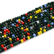 Glass Beads Strands, Faceted, Rondelle, Dark Green, 3x2.5mm, Hole: 0.7mm, about 176pcs/strand, 16.54''(42cm)(GLAA-F106-C-19)