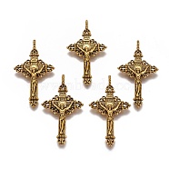 Alloy Pendants, For Easter, Cadmium Free, Nickel Free and Lead Free, Crucifix Cross Pendant, Antique Golden Color, 50x28x3mm, Hole: 3mm(PALLOY-A13009-AG-NR)