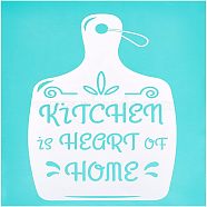 Self-Adhesive Silk Screen Printing Stencil, for Painting on Wood, DIY Decoration T-Shirt Fabric, Bottle with Word Kitchen is Heart of Home, Sky Blue, 28x22cm(DIY-WH0173-029)
