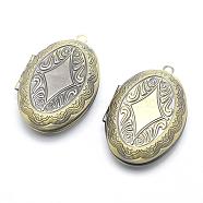 Brass Locket Pendants, Photo Frame Charms for Necklaces, Cadmium Free & Nickel Free & Lead Free, Oval, Brushed Antique Bronze, 41.5x27x8mm, Hole: 2mm, Inner Size: 18x29mm(KK-F717-08AB-NR)