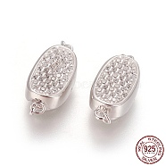 Rhodium Plated 925 Sterling Silver Box Clasps, with Cubic Zirconia, with 925 Stamp, Oval, Platinum, Clear, 18x8x7mm, Hole: 1mm(STER-L059-07P)
