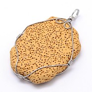 Nuggets Synthetic Lava Rock Big Pendants, with Platinum Plated Brass Findings, Dyed, Gold, 68x42x8.5mm, Hole: 5.5mm(G-L155-08A)