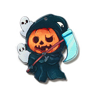 Halloween Charm, Printed Acrylic Pendants, Ghost, 39.5x35.5x2.5mm, Hole: 1.6mm(MACR-O046-02F)