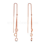 SHEGRACE Brass Stud Earring, Ear Threads, with Curb Chains and Round Beads, Ring, Rose Gold, 111mm(JE729A)
