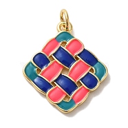 Rack Plating Brass Pendants, with Enamel and Jump Ring, Cadmium Free & Lead Free, Long-Lasting Plated, Rhombus Charm, Real 18K Gold Plated, 21x19x1.5mm, Hole: 3mm(KK-U027-31G)