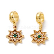 Brass Cubic Zirconia European Dangle Charms, Largr Hole Pendants, Long-Lasting Plated, Real 18K Gold Plated, Asterism, Colorful, 22mm, Hole: 5mm, Pendant: 13x11.5x2mm(KK-B037-30G)