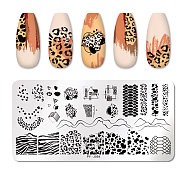 Stainless Steel Nail Art Stamping Plates, Nail Image Templates, Template Tool, Rectangle, Leopard Print, 6x12cm(PW-WG63495-03)