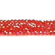Transparent Electroplate Glass Beads Strands, AB Color Plated, Faceted, Bicone, Red, 3.5mm, about 108~123pcs/strand, 12.76~14.61 inch(32.4~37.1cm)(GLAA-F029-3mm-A14)