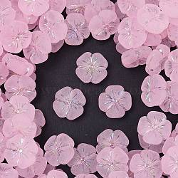 Frosted Transparent Acrylic Beads, Flower, Silver Metal Enlaced, AB Color Plated, Pink, 19.5x20x7mm, Hole: 1.6mm, about 238pcs/500g(OACR-P029-19B-05)