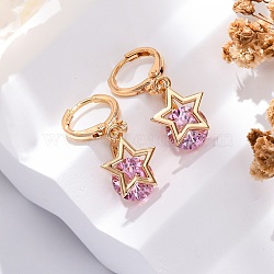 Brass Micro Pave Cubic Zirconia Leverback Earrings, Long-Lasting Plated, Rack Plating, Lead Free & Cadmium Free, Star, Golden, 28x11mm(EJEW-K300-55G)