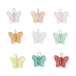 Spray Painted Glass Butterfly Pendants, with 304 Stainless Steel Loop, Stainless Steel Color, 17x15.5x5.5mm, Hole: 3.8mm(PALLOY-JF03847-01)