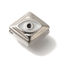 Rack Plating Brass Enamel Beads, Long-Lasting Plated, Rhombus with Eye, Platinum, 7x8x4.5mm, Hole: 1.6mm(KK-U019-03P)