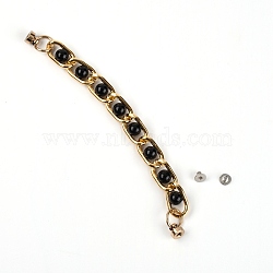 Aluminum Link Chains with Acrylic Beads, with Alloy Screw Nuts, Iron Screws, for DIY Shoes Decoration Jewelry Accessories, Golden, 154x11.5x7.5mm(FIND-WH0076-93)