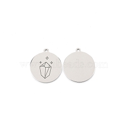 304 Stainless Steel Pendants, Flat Round with Diamond Pattern, Stainless Steel Color, 28x25x1.5mm, Hole: 2mm(STAS-CJC0003-40)