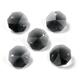 Electroplate Glass Links Connectors, Faceted, for Chandelier Prism Beads Chain, DIY Craft Jewelry Decoration, Octagon, Black, 14x14x7.5mm, Hole: 1.6mm(EGLA-I014-01B)
