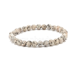 Natural Sesame Jasper/Kiwi Jasper Round Beaded Stretch Bracelet, Gemstone Jewelry for Women, WhiteSmoke, Beads: 6mm, Inner Diameter: 2-1/8 inch(5.5cm)(BJEW-JB07873-01)