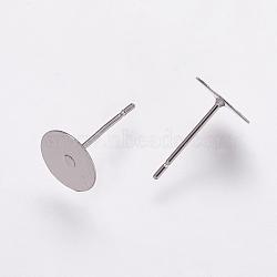 304 Stainless Steel Stud Earring Settings, Flat Pad Earring Post, Flat Round, Stainless Steel Color, Tray: 8mm, 12x8mm, Pin: 0.7mm(STAS-K146-009-8mm)