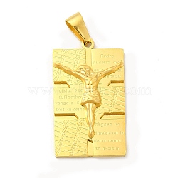 Ion Plating(IP) 304 Stainless Steel Religion Pendants, Rectangle with Jesus Charms with Snap on Bails, Golden, 41.5x23.5x5.5mm, Hole: 9x4mm(STAS-E184-07G)