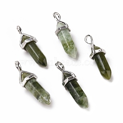 Natural Green Xinyi Jade, Chinese Southern Jade Pointed Pendants, Faceted, with Platinum Tone Brass Findings, Lead free & Cadmium Free, Bullet, 27~30x9~10x7~8mm, Hole: 4x3mm(X-G-K329-59P)