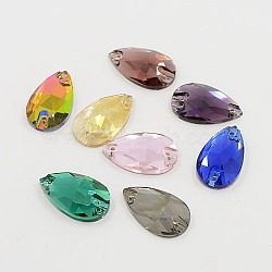 Sew on Rhinestone, Glass Rhinestone, Two Holes, Silver Bottom, Garments Accessories, Faceted, Teardrop, Mixed Color, 7x12x4.5mm, Hole: 1mm(GGLA-P006-M-7x12)