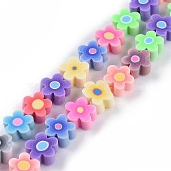 Handmade Flower Printed Polymer Clay Beads Strands, Flower, Colorful, 9.6x4mm, Hole: 1.4mm, about 38pcs/Strand, 12.99''(33cm)(CLAY-M003-07H)