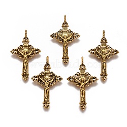 Alloy Pendants, For Easter, Cadmium Free, Nickel Free and Lead Free, Crucifix Cross Pendant, Antique Golden Color, 50x28x3mm, Hole: 3mm(PALLOY-A13009-AG-NR)